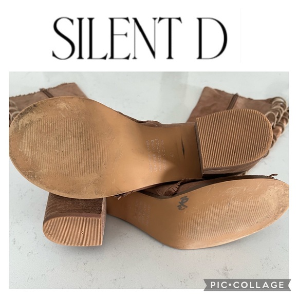 SILENT D ANTHROPOLOGIE LEATHER SUEDE FRIDGE LACE UP CHUNKY HEEL KNEE HIGH BOOTS - Picture 7 of 11
